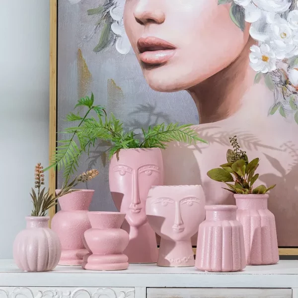 Conjunto de decoracion en cerámica rosa